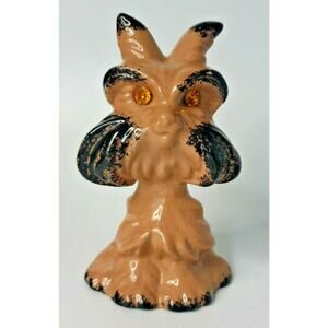 Vintage Roselane USA Dog Pottery Figurine‎ Jewel Eyes 4.5 Inches Tall U106